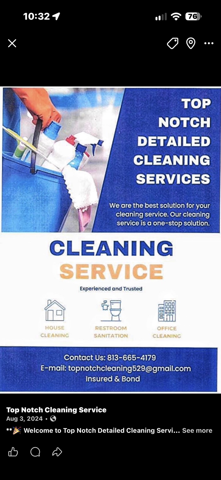 Top Notch original flyer featuring cleaning services and contact details